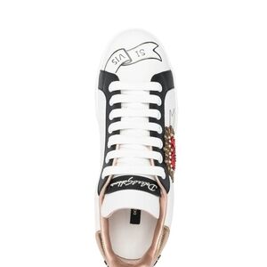 Dolce & Gabbana White and Black Sneakers with Gold Accents